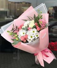 Букет цветов из:  Розы, Лизиантусы и Хризантемы в Мамоново